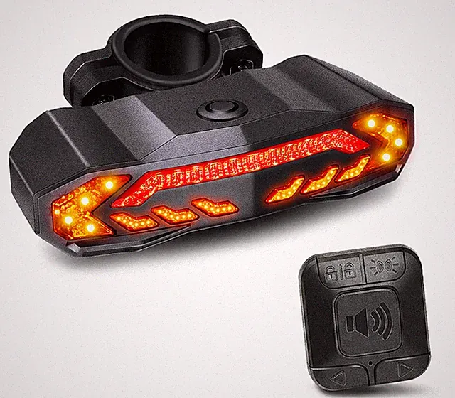 110dB Bike Horn & Tail Light 3 Horn Sounds + Turn Signals Anti-Theft Alarm USB