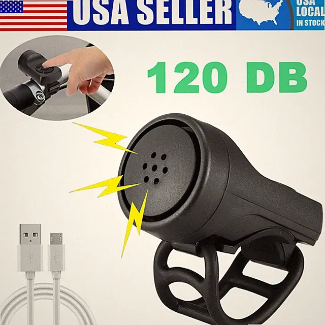 120DB Bicycle Rechargeable Horn Super Loud Bells Electric Mountain Bike MTB USB