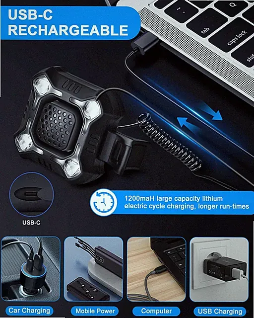 140Db Electric Bike Horn Headlight 2 in 1 Bicycle 6 Sound Modes USB-C Floodlight
