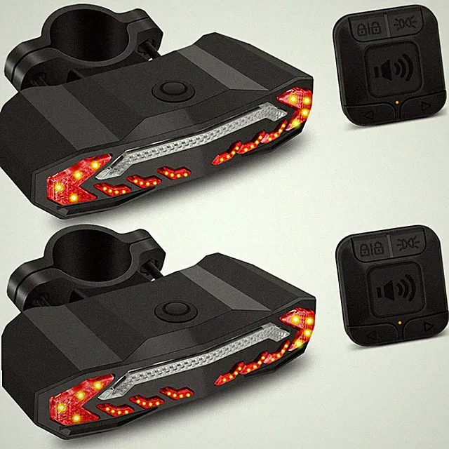 2× Bike Anti-Theft Alarm Horn 110dB LED Tail Light USB Rechargeable Turn Signals