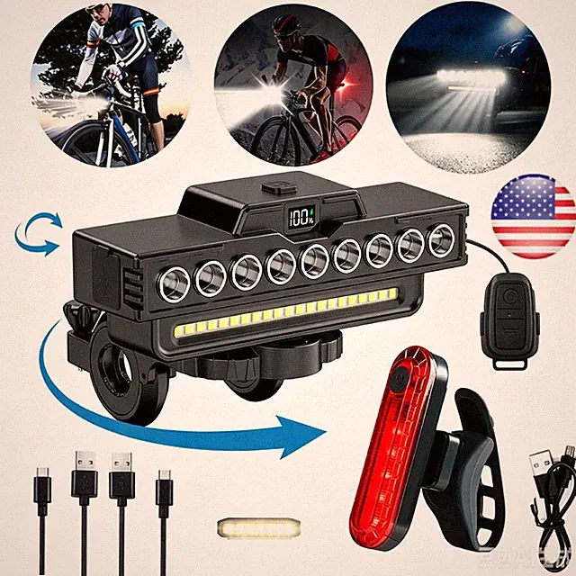 Bicycle Front Light with Horn 9LED Rechargeable Waterproof for Night Riding