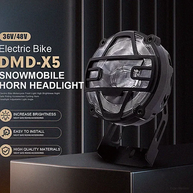 Electric Bike 36V 48V Snowmobile Front LED Light Aluminium Alloy Horn Headlamp