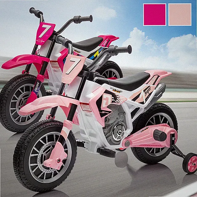 JOYLDIAS Pink 12V Kids Ride on Motorcycle Dirt Bike Girls Gift w/Training Wheels