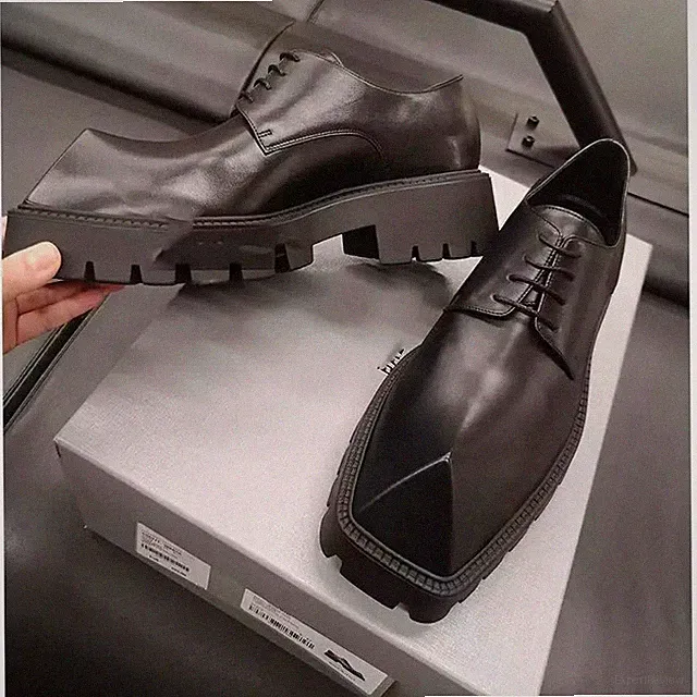 Men Big Head Niche Design Shoes Platform Rhino Horn Square Single Sneakers Derby