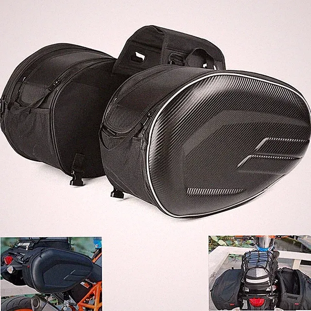 Motorcycle Saddle Bags Waterproof Powersports Luggage Dual Horn Rear Storage