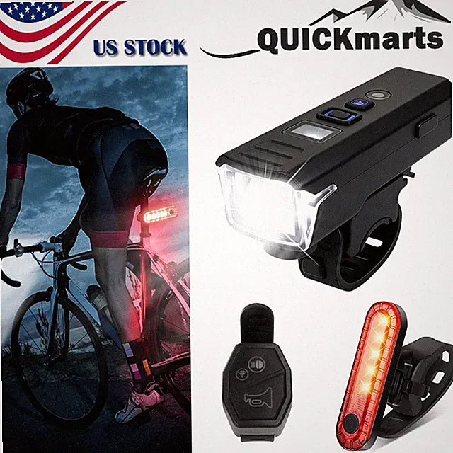 Rechargeable Front & Rear Bike Light Set with Horn Waterproof for Night Riding