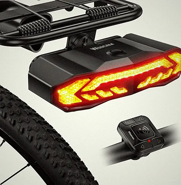 Smart Bike Tail Light for Cargo Rack with Turn Signals and Brake Light, Auto On/