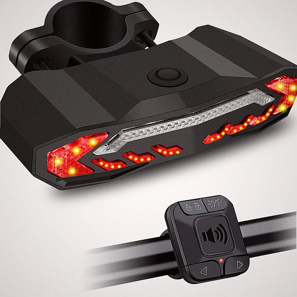 Smart Bike Tail Light with Loud Bicycle Horn Anti-Theft Vibration Rechargeable